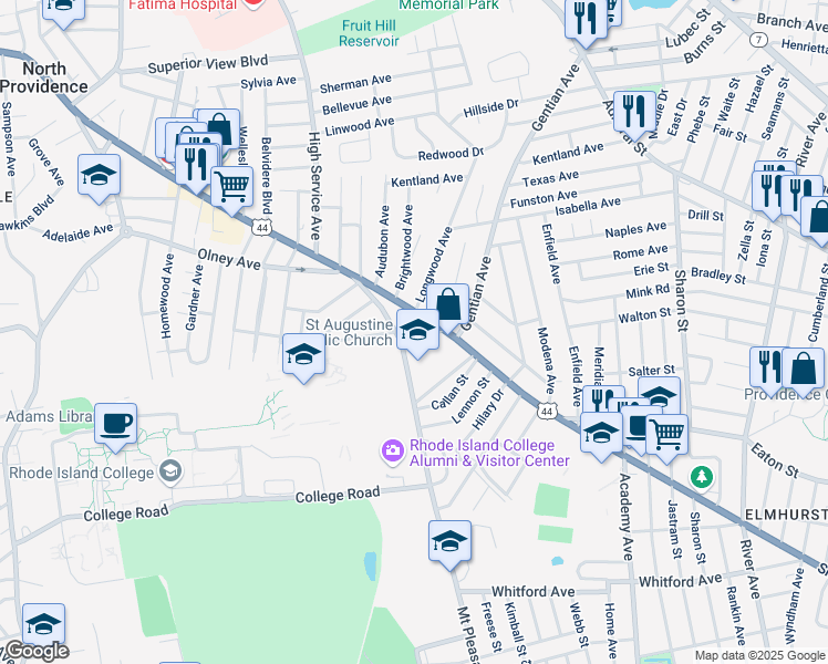 map of restaurants, bars, coffee shops, grocery stores, and more near in Providence