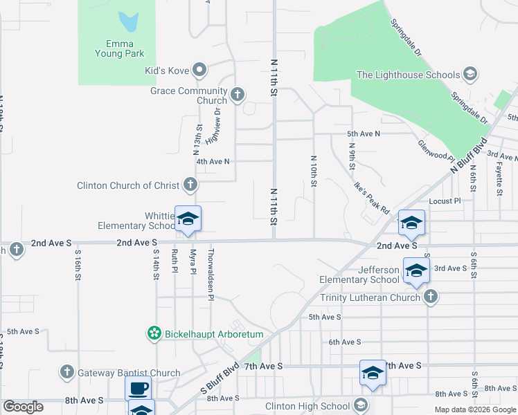 map of restaurants, bars, coffee shops, grocery stores, and more near 1101 1st Ave in Clinton