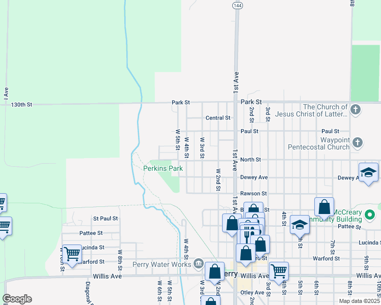 map of restaurants, bars, coffee shops, grocery stores, and more near 809 North Street in Perry