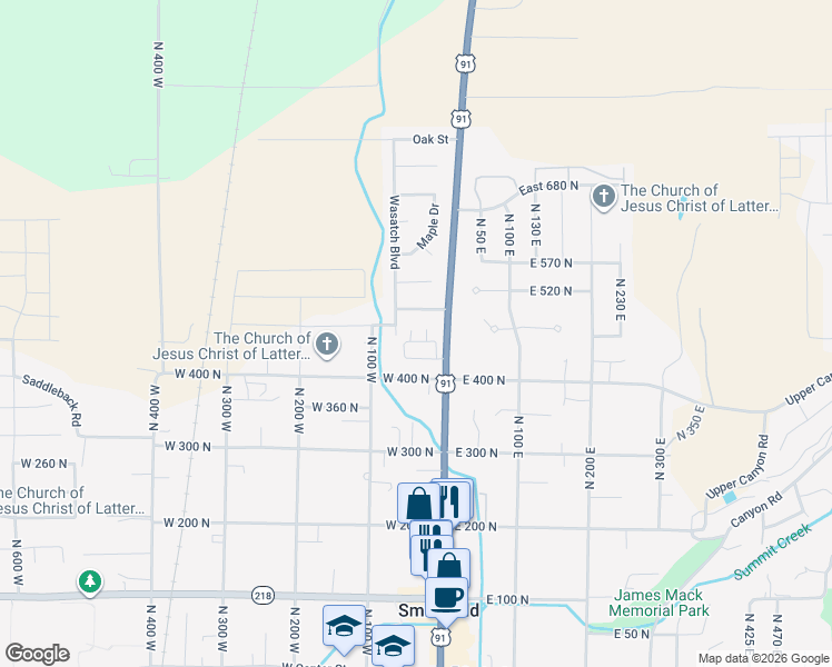 map of restaurants, bars, coffee shops, grocery stores, and more near 470 North 60 West in Smithfield