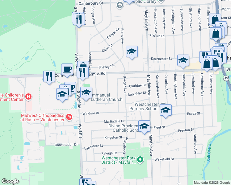 map of restaurants, bars, coffee shops, grocery stores, and more near 2227 Sherwood Avenue in Westchester