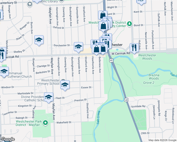 map of restaurants, bars, coffee shops, grocery stores, and more near 2251 Stratford Avenue in Westchester