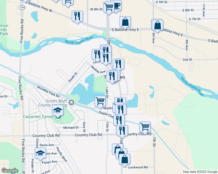 map of restaurants, bars, coffee shops, grocery stores, and more near in Terrytown