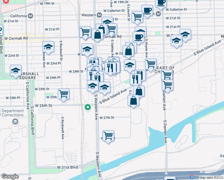 map of restaurants, bars, coffee shops, grocery stores, and more near 2254 West Coulter Street in Chicago