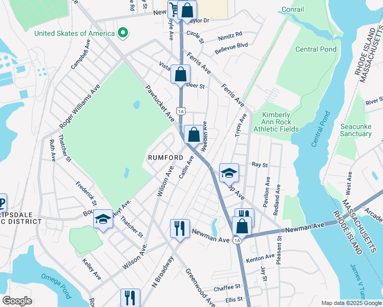 map of restaurants, bars, coffee shops, grocery stores, and more near 637 Pawtucket Avenue in East Providence