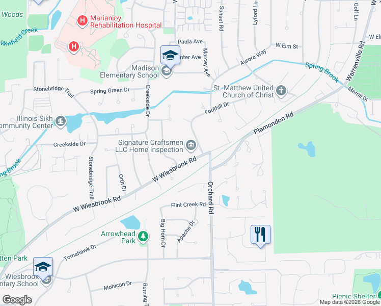 map of restaurants, bars, coffee shops, grocery stores, and more near 1564 Orchard Road in Wheaton