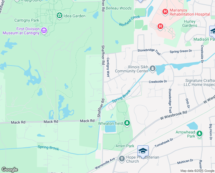 map of restaurants, bars, coffee shops, grocery stores, and more near 1575 Stonehill Court in Wheaton