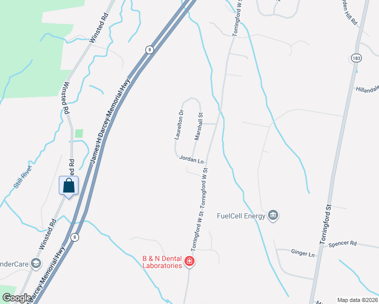 map of restaurants, bars, coffee shops, grocery stores, and more near 19 Marshall Street in Torrington