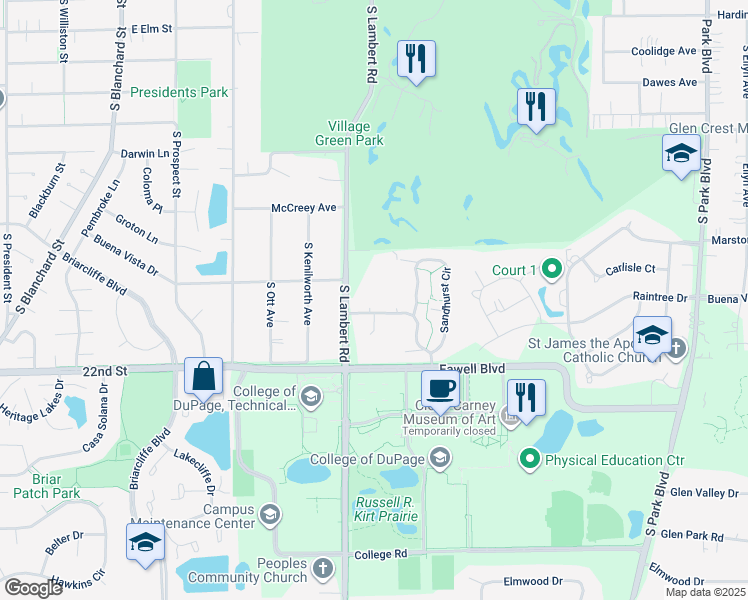 map of restaurants, bars, coffee shops, grocery stores, and more near 325 Alder Lane in Glen Ellyn