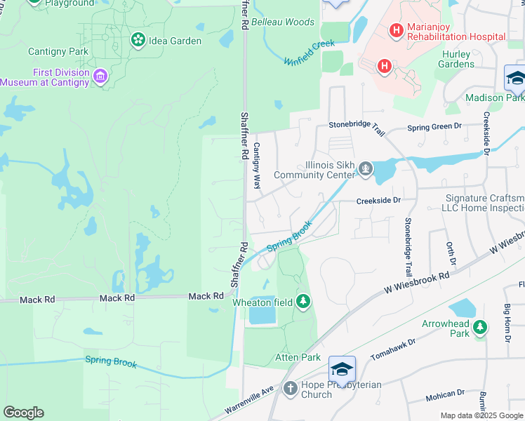 map of restaurants, bars, coffee shops, grocery stores, and more near 1575 Stonehill Court in Wheaton