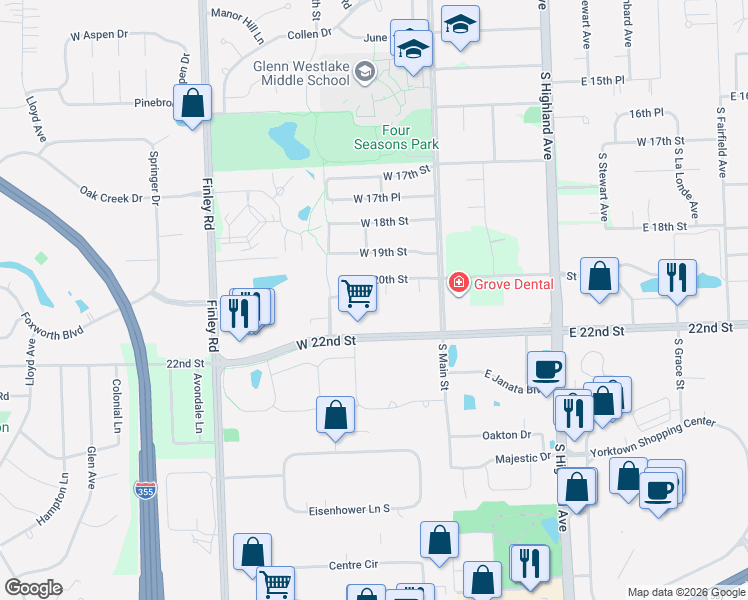 map of restaurants, bars, coffee shops, grocery stores, and more near 241 West 20th Street in Lombard