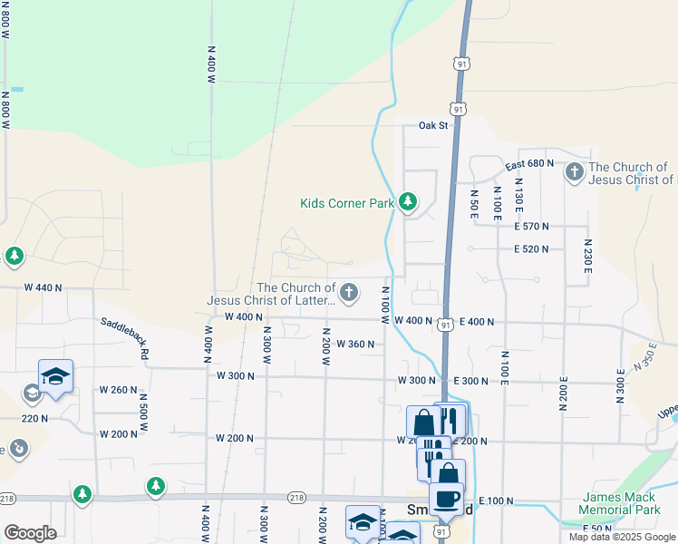 map of restaurants, bars, coffee shops, grocery stores, and more near 187 West 470 North in Smithfield