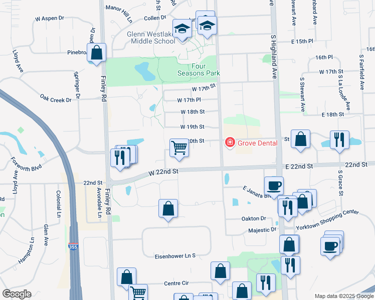 map of restaurants, bars, coffee shops, grocery stores, and more near 2048 South Lincoln Avenue in Lombard