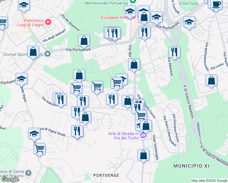 map of restaurants, bars, coffee shops, grocery stores, and more near 66-92 Via di Vigna Consorti in Rome