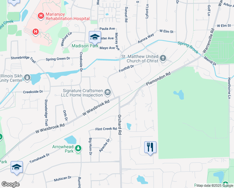 map of restaurants, bars, coffee shops, grocery stores, and more near 1575 Orchard Road in Wheaton