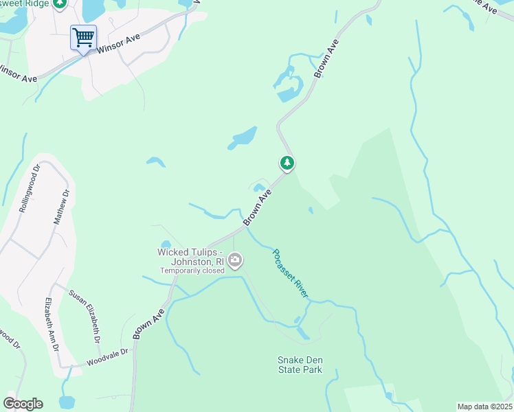 map of restaurants, bars, coffee shops, grocery stores, and more near Brown Avenue in Johnston