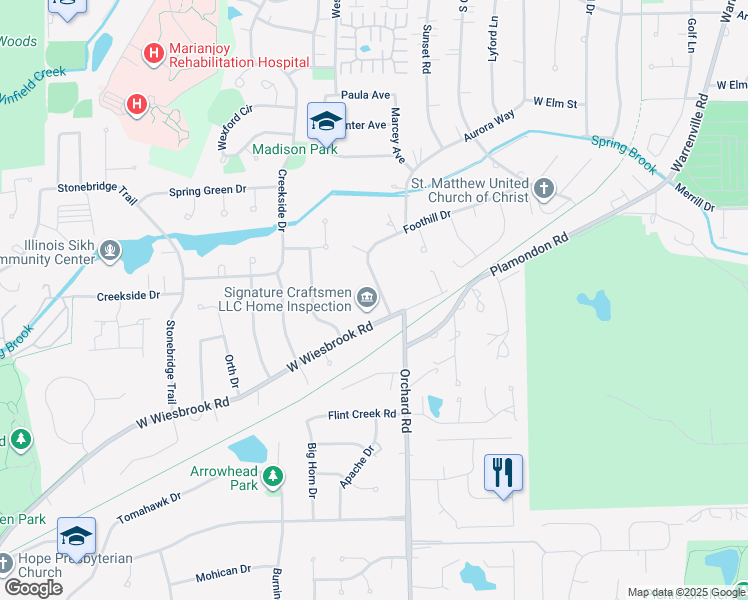 map of restaurants, bars, coffee shops, grocery stores, and more near 1564 Orchard Road in Wheaton