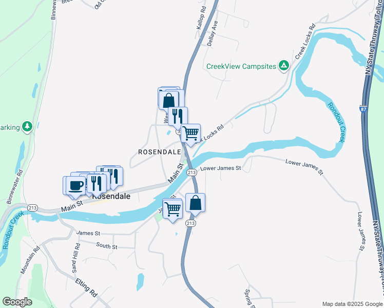 map of restaurants, bars, coffee shops, grocery stores, and more near 1128 New York 32 in Rosendale