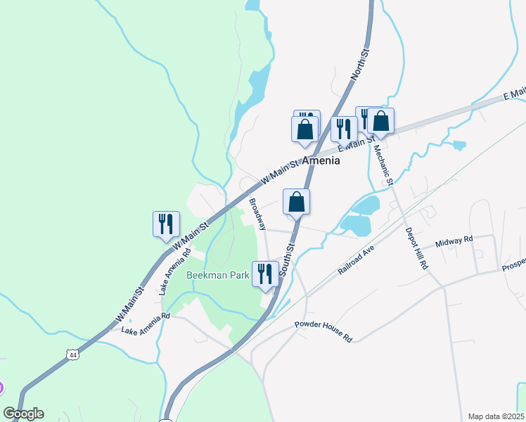 map of restaurants, bars, coffee shops, grocery stores, and more near 56 Broadway in Amenia