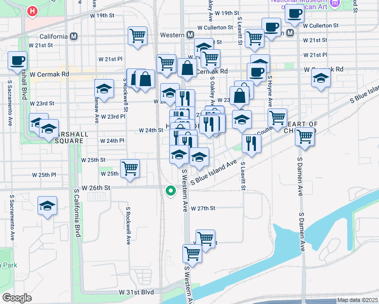 map of restaurants, bars, coffee shops, grocery stores, and more near in Chicago