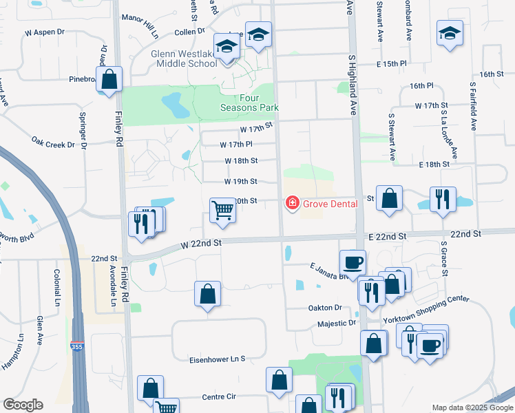 map of restaurants, bars, coffee shops, grocery stores, and more near 2013 South Lincoln Avenue in Lombard