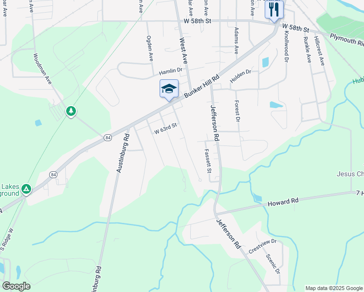 map of restaurants, bars, coffee shops, grocery stores, and more near 6417 Hiram Avenue in Ashtabula