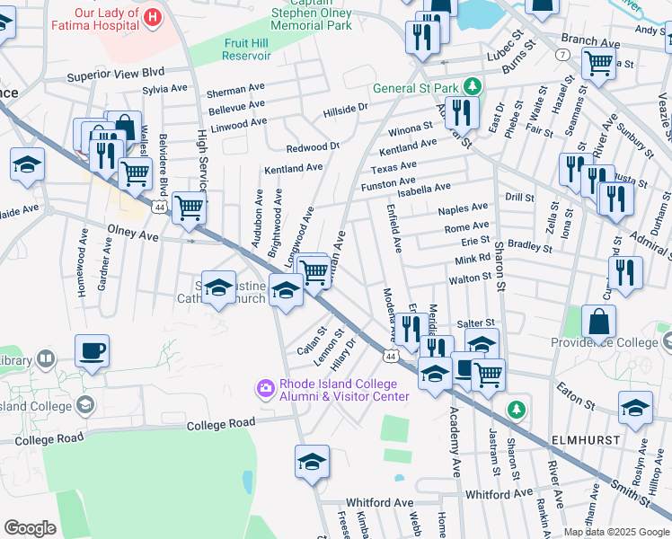 map of restaurants, bars, coffee shops, grocery stores, and more near 68 Forbes Street in Providence