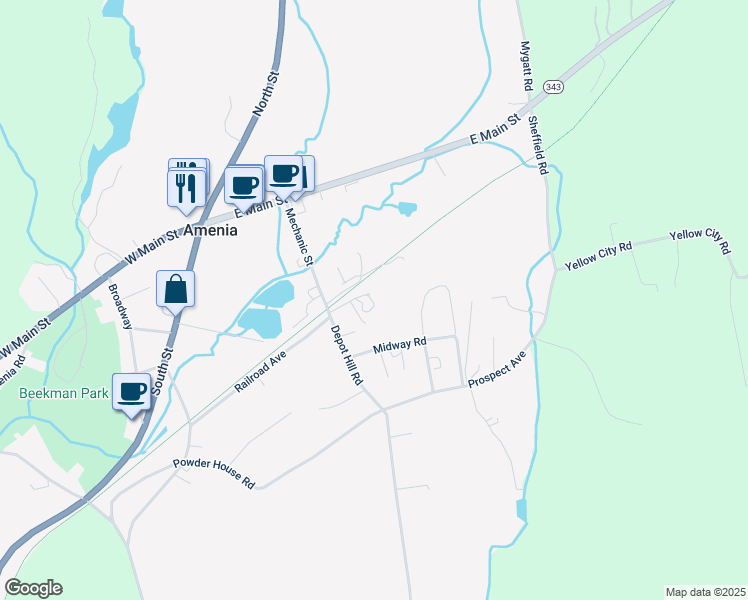 map of restaurants, bars, coffee shops, grocery stores, and more near 18 Stagecoach Trail in Amenia