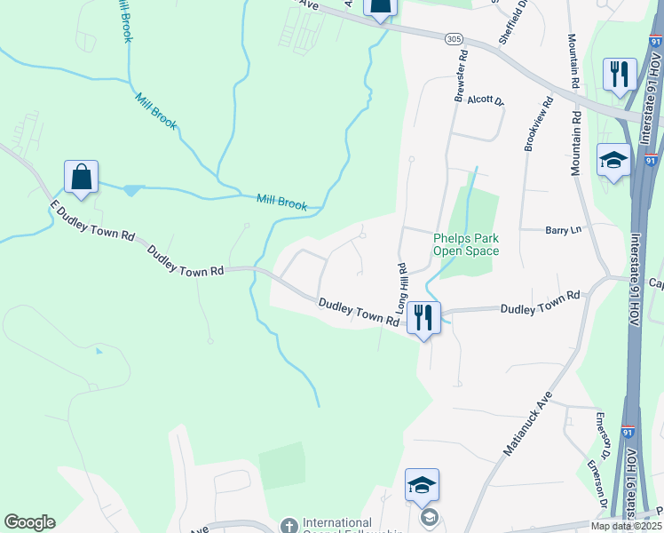 map of restaurants, bars, coffee shops, grocery stores, and more near 20 Andrew Lane in Windsor