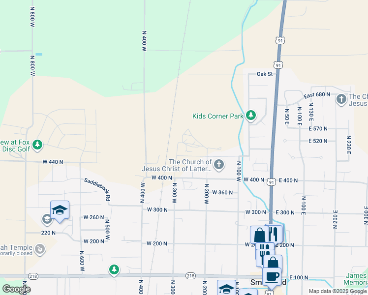map of restaurants, bars, coffee shops, grocery stores, and more near 282 West 510 North in Smithfield