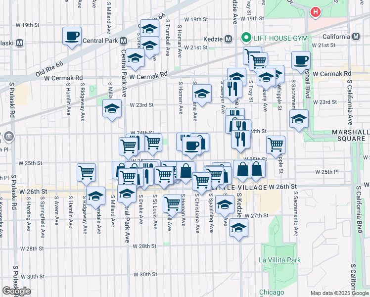 map of restaurants, bars, coffee shops, grocery stores, and more near 2433 South Homan Avenue in Chicago