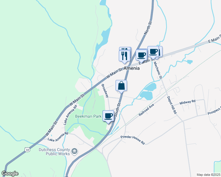 map of restaurants, bars, coffee shops, grocery stores, and more near 8 Birch Drive in Amenia