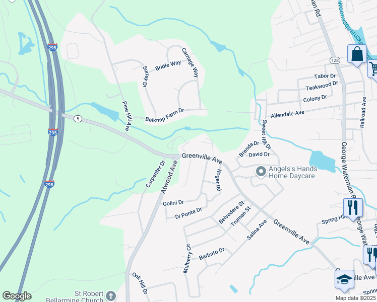 map of restaurants, bars, coffee shops, grocery stores, and more near 509 Greenville Avenue in Johnston