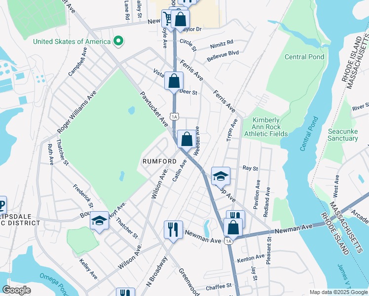 map of restaurants, bars, coffee shops, grocery stores, and more near 450 Pawtucket Avenue in East Providence