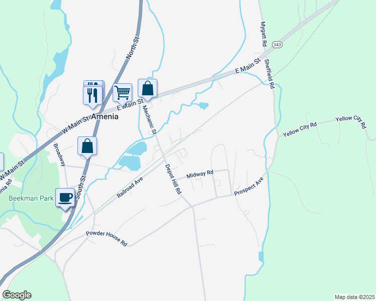 map of restaurants, bars, coffee shops, grocery stores, and more near 18 Stagecoach Trail in Amenia
