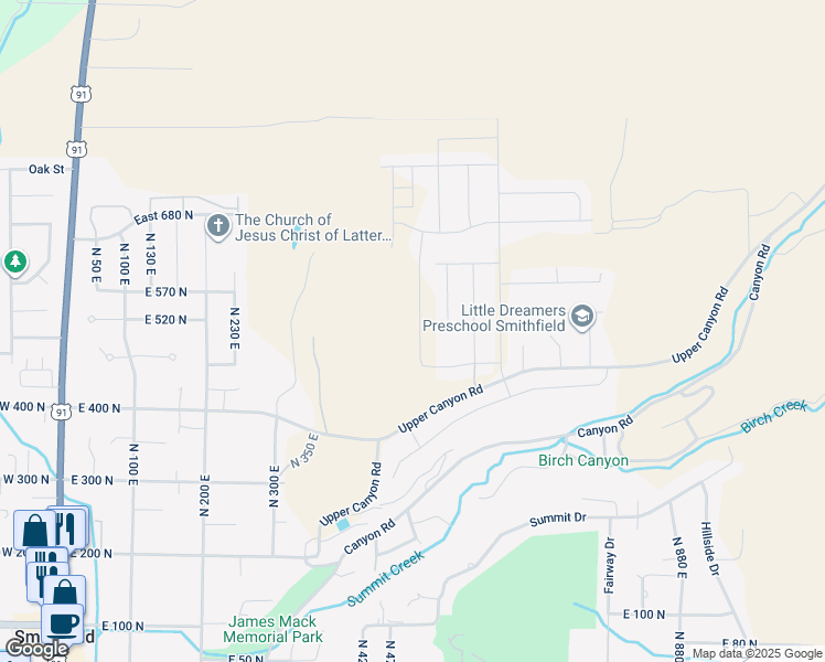 map of restaurants, bars, coffee shops, grocery stores, and more near 535 North 510 East in Smithfield