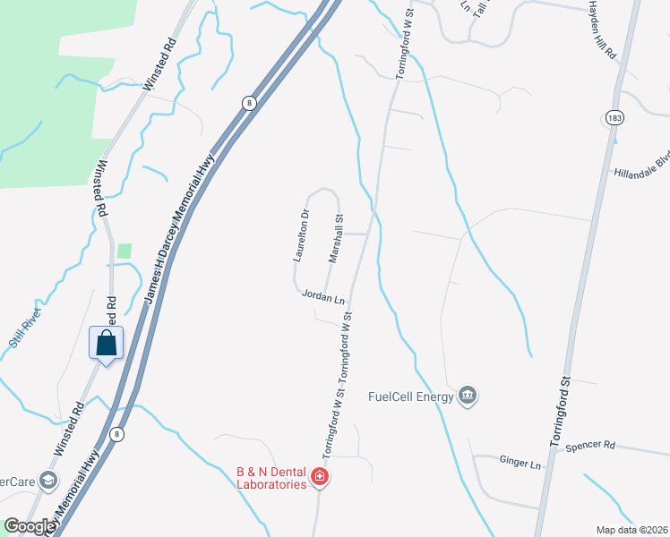 map of restaurants, bars, coffee shops, grocery stores, and more near 50 Marshall Street in Torrington