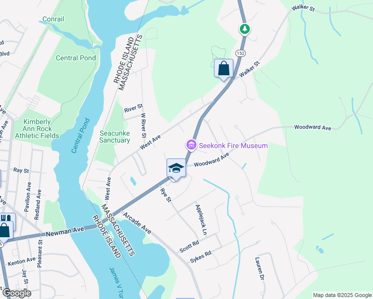 map of restaurants, bars, coffee shops, grocery stores, and more near 210 Newman Avenue in Seekonk