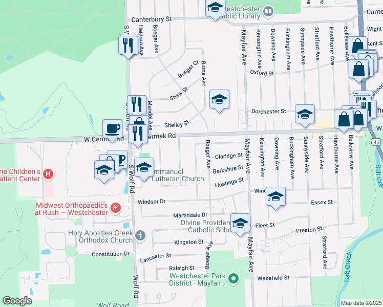 map of restaurants, bars, coffee shops, grocery stores, and more near 2227 Sherwood Avenue in Westchester