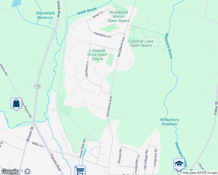 map of restaurants, bars, coffee shops, grocery stores, and more near 189 Woodland Avenue in Bloomfield