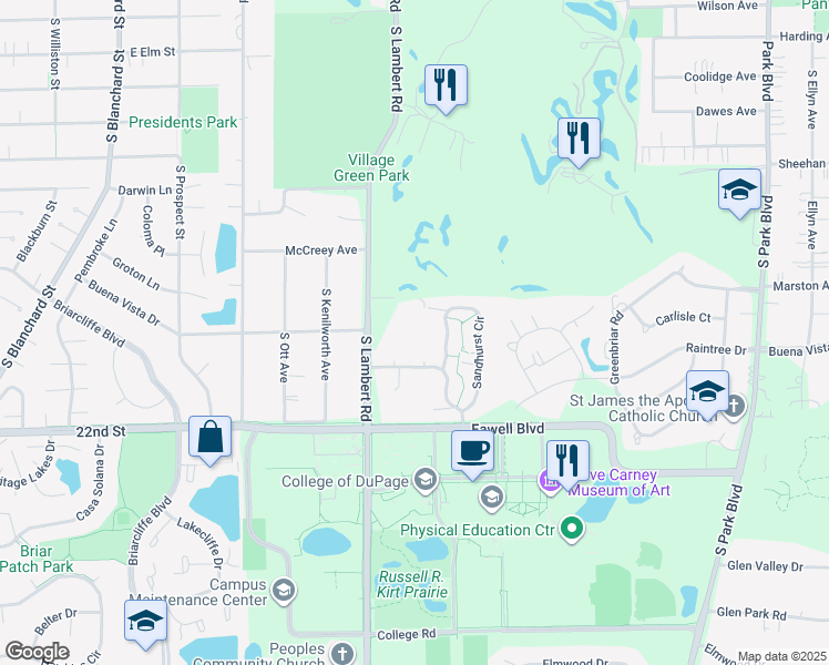 map of restaurants, bars, coffee shops, grocery stores, and more near 325 Alder Lane in Glen Ellyn
