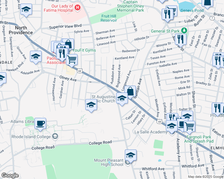 map of restaurants, bars, coffee shops, grocery stores, and more near 1286 Smith Street in Providence