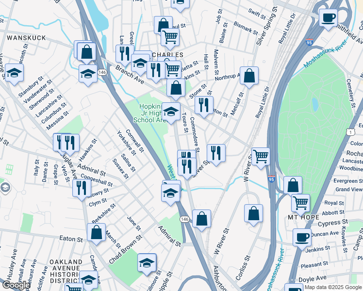 map of restaurants, bars, coffee shops, grocery stores, and more near in Providence