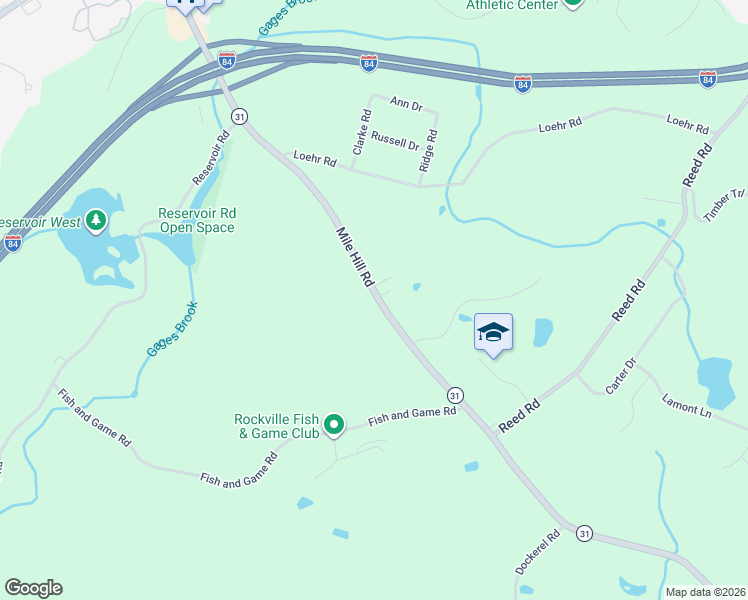 map of restaurants, bars, coffee shops, grocery stores, and more near 107 Mile Hill Road in Tolland