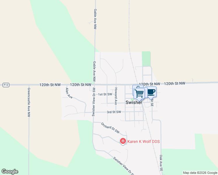 map of restaurants, bars, coffee shops, grocery stores, and more near 227 Division Street Northwest in Swisher