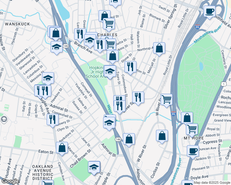 map of restaurants, bars, coffee shops, grocery stores, and more near in Providence