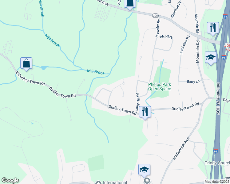 map of restaurants, bars, coffee shops, grocery stores, and more near 20 Andrew Lane in Windsor