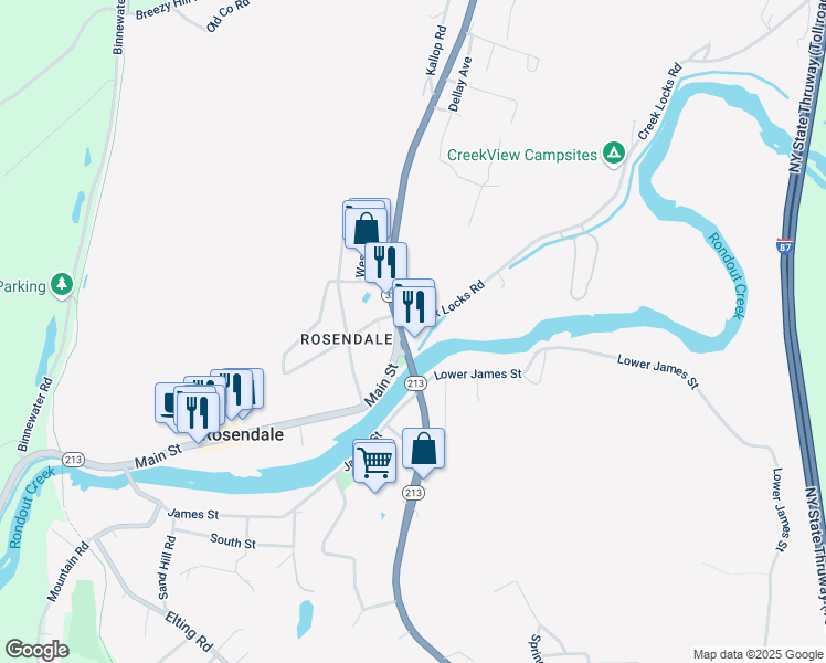 map of restaurants, bars, coffee shops, grocery stores, and more near 1132 New York 32 in Rosendale