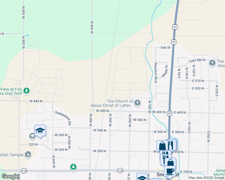 map of restaurants, bars, coffee shops, grocery stores, and more near 643 North 300 West in Smithfield