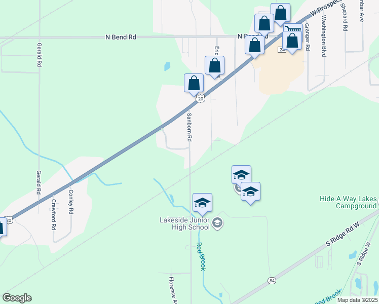 map of restaurants, bars, coffee shops, grocery stores, and more near 6309 Sanborn Road in Ashtabula